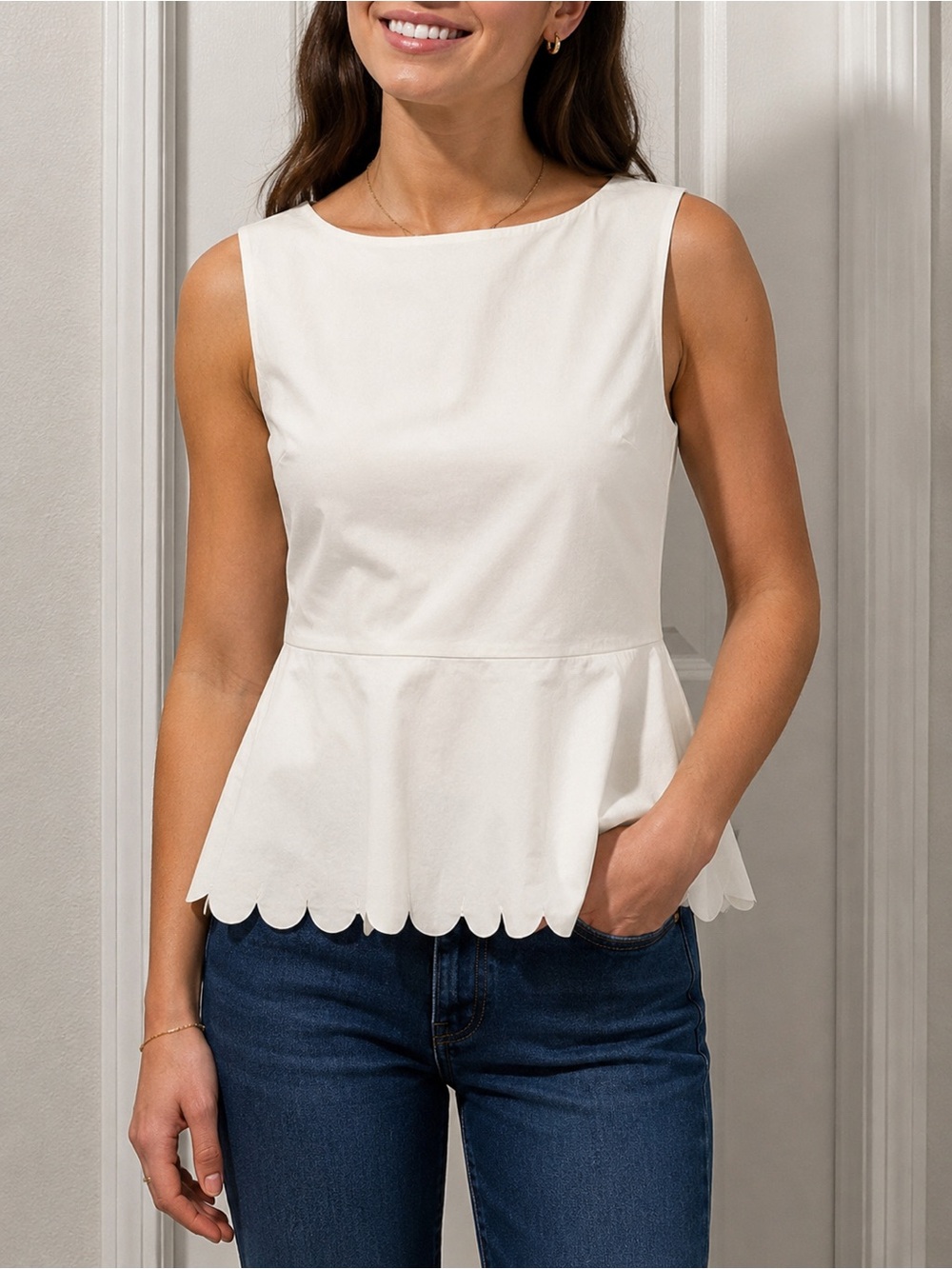 Banana Republic Cream Scalloped Hem Sleeveless Peplum Top